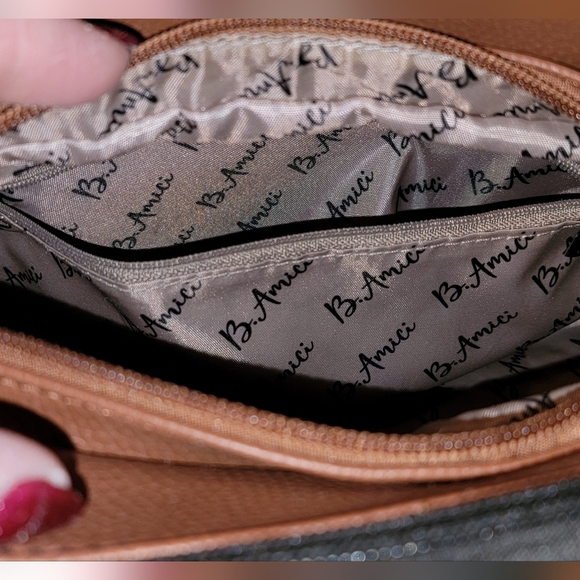 #379 B. Amici- Black/brown Handbag w/scarf/bag Charm - Picture 9 of 14